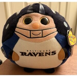 RARE 8" BALTIMORE RAVENS TY BEANIE BALLZ PLUSH MEDIUM NFL FOOTBALL NEW